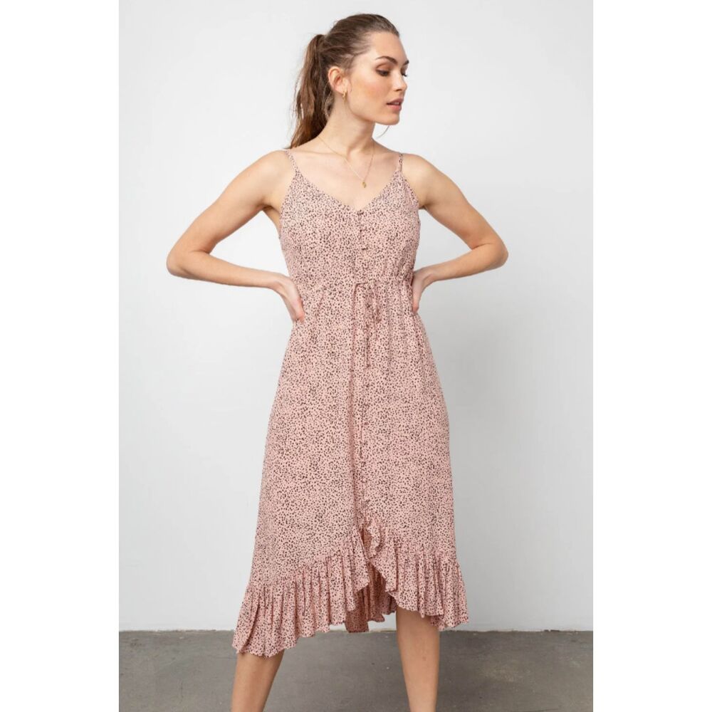 Rails Frida Dress Women's Small Pink Rose Spotted Feminine Flirty Ruffle Summer